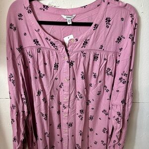 Pink Floral Button-Up Blouse